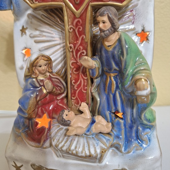 Night Light Plug In Ceramic Cross Nativity Scene  Hand painted Kirkland's 9" - Picture 2 of 9